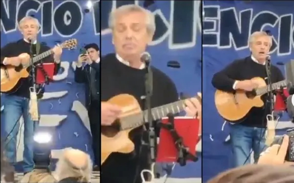 Mira quién canta: Alberto Fernández agarró la guitarra y se subió al escenario (VIDEO)