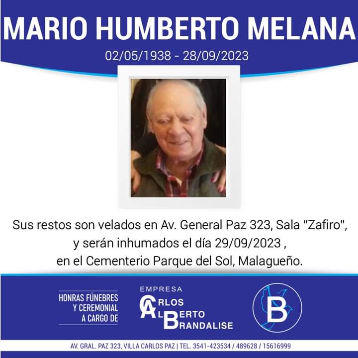 Pesar en Carlos Paz por la muerte de Mario Humberto Melana