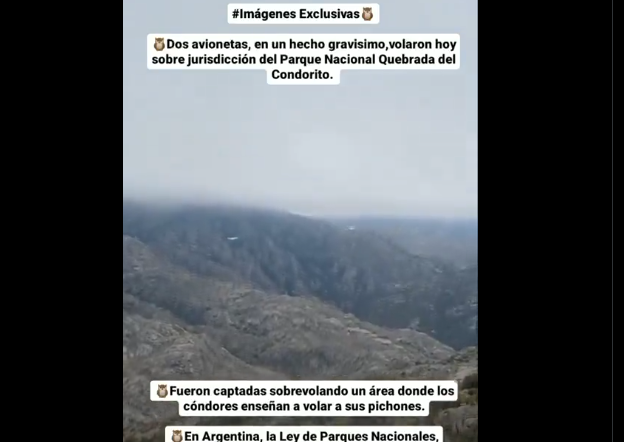 Captan dos avionetas sobrevolando zona prohibida en el Parque Nacional Quebrada del Condorito