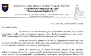 Qué dice el comunicado que emitió el Centro Parroquial Margarita A. de Paz por los presuntos abusos