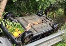 La Falda: Volcó y despistó por esquivar a un cerdo