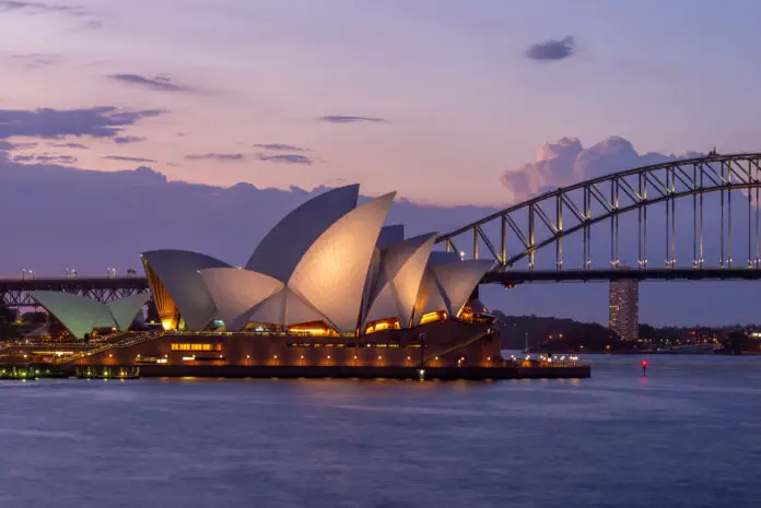 sydney opera house in sydney, australia at dusk