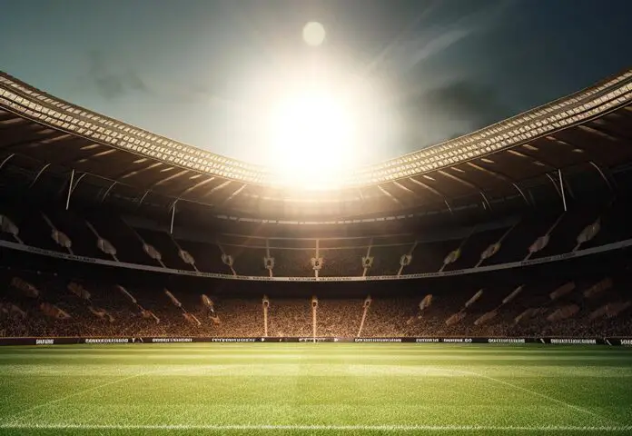 Football stadium at night. Generative Ai