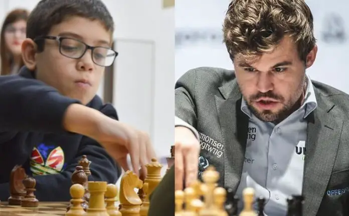 Faustino Oro y Magnus Carlsen
