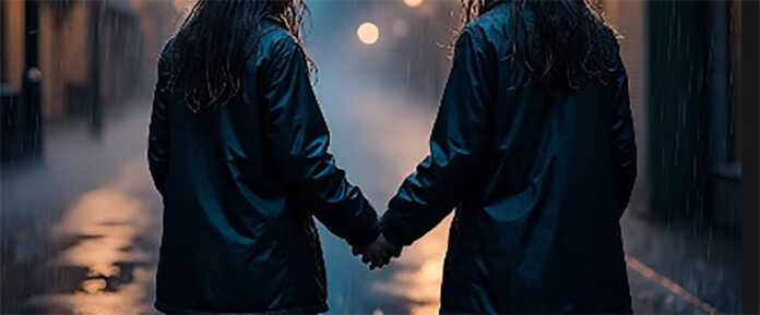 niñas bajo la lluvia