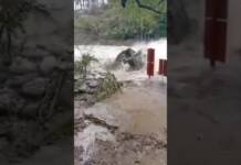 Video: El histórico puente colgante de Villa Alpina fue arrastrado por la creciente